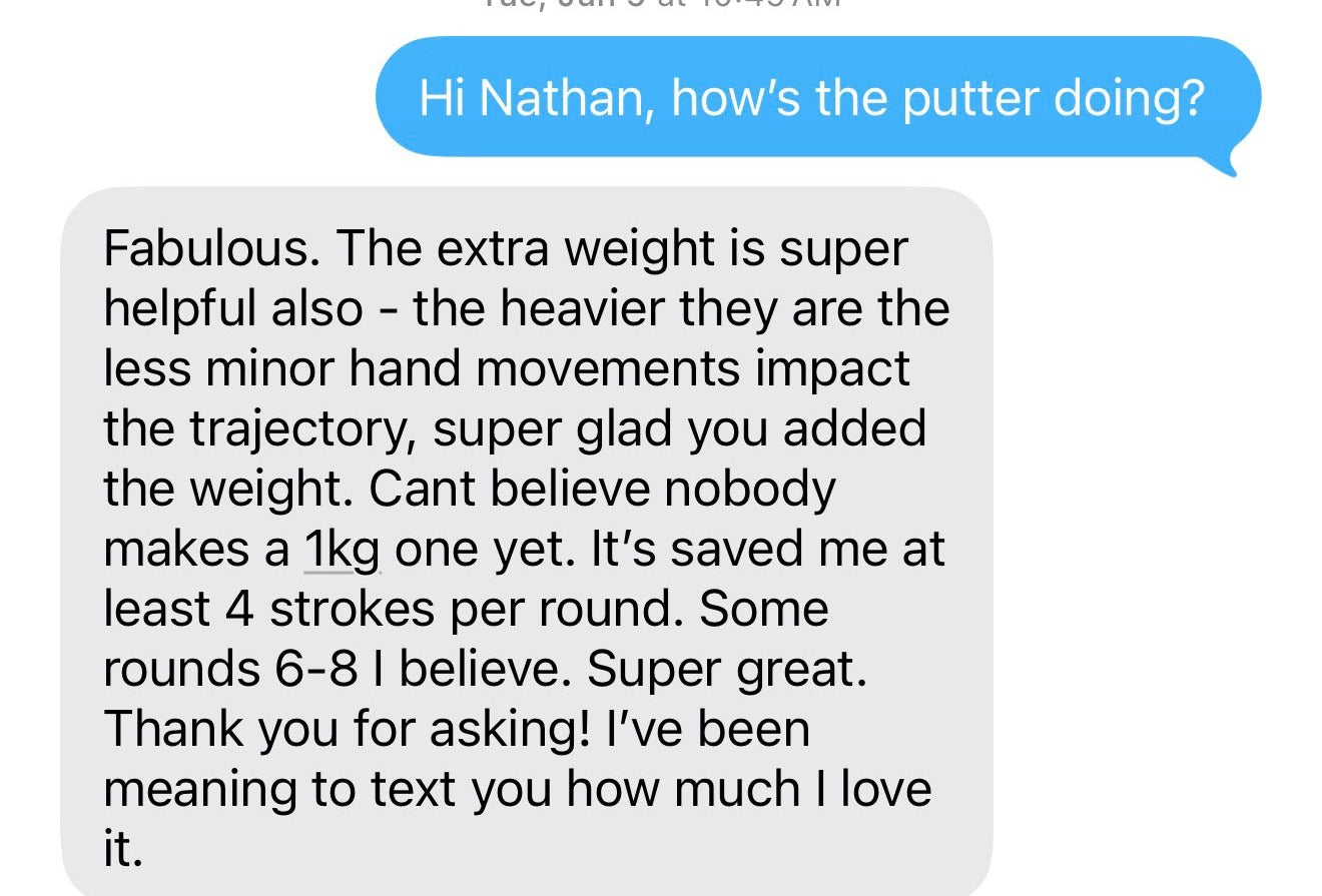 Text message from Nathan about the Incred putter