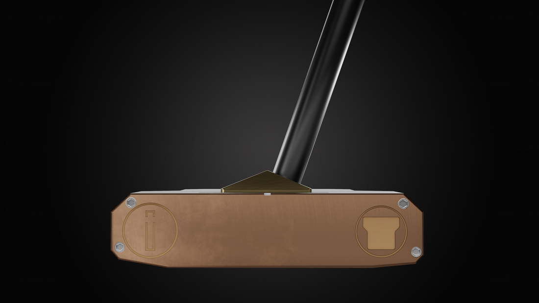 Incred RFB Black Mallet putter with alignment line, set behind a ball on the putting line