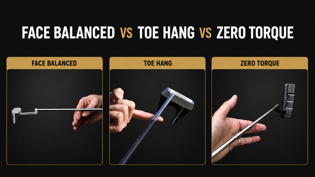Face balanced, toe hang and zero torque putters compared side by side