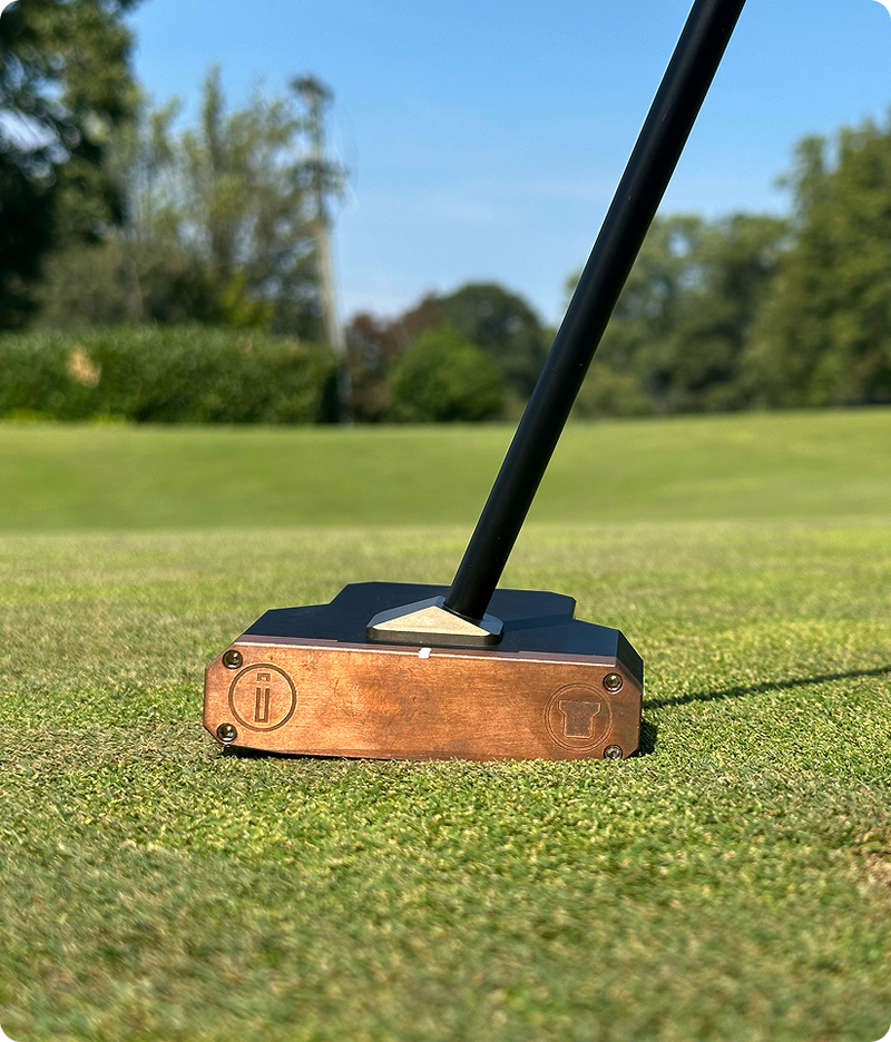 Putter face close-ups showing technology