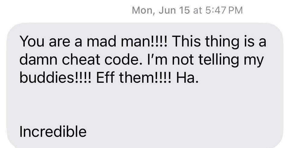 Text message from Greg about the Incred putter