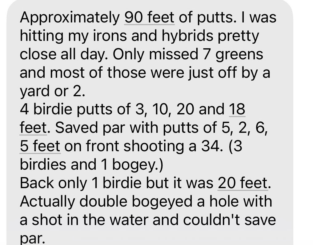Text message from Jared about the Incred putter
